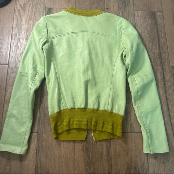 Vera Pelle Green and Yellow Bomber Jacket Lightweight Casual Vintage - Picture 7 of 8